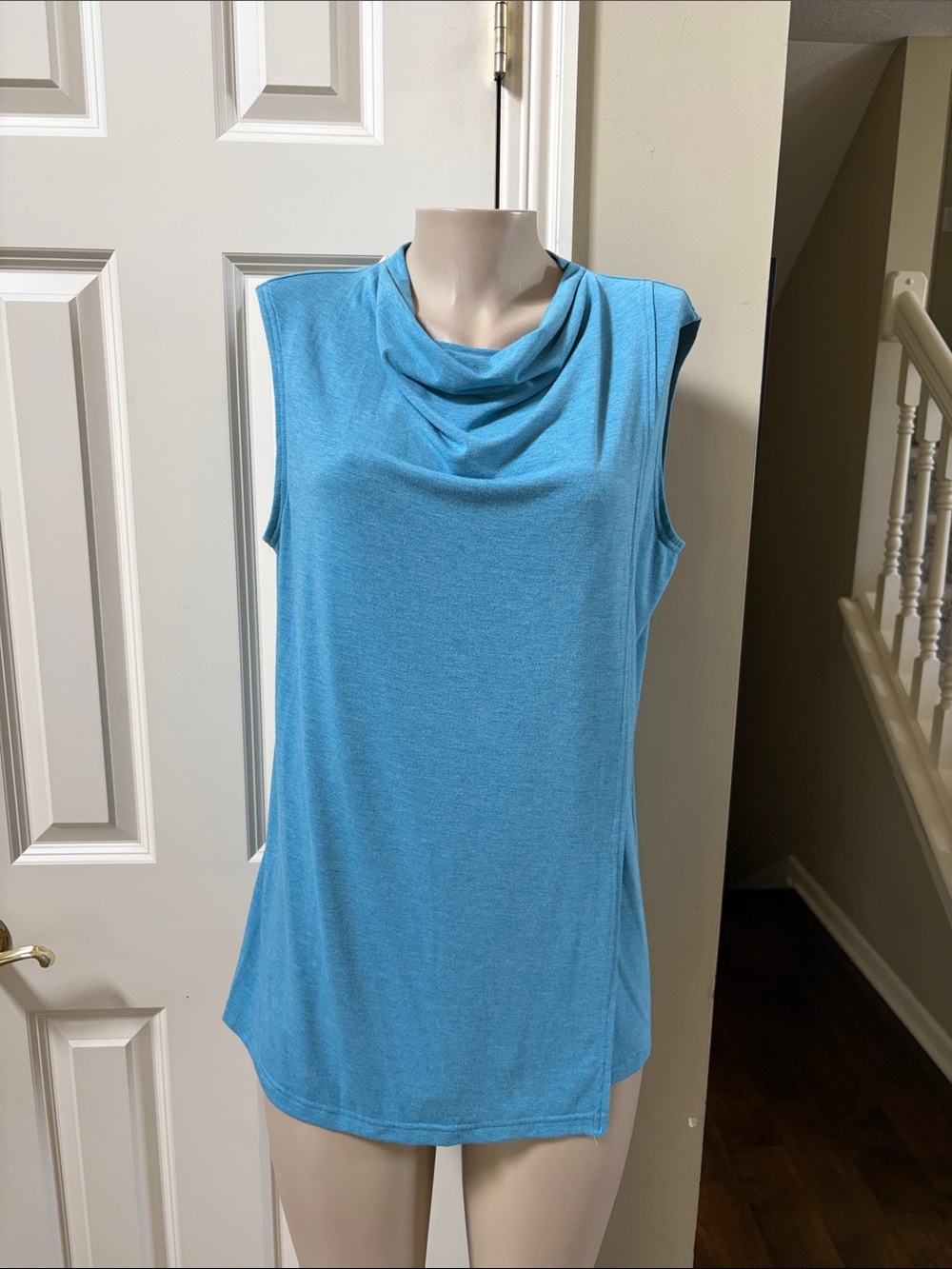 NWT 290 WST 38 Women’s Sleeveless Cowl Neck sleeveless Top-in Heather Blue, lg